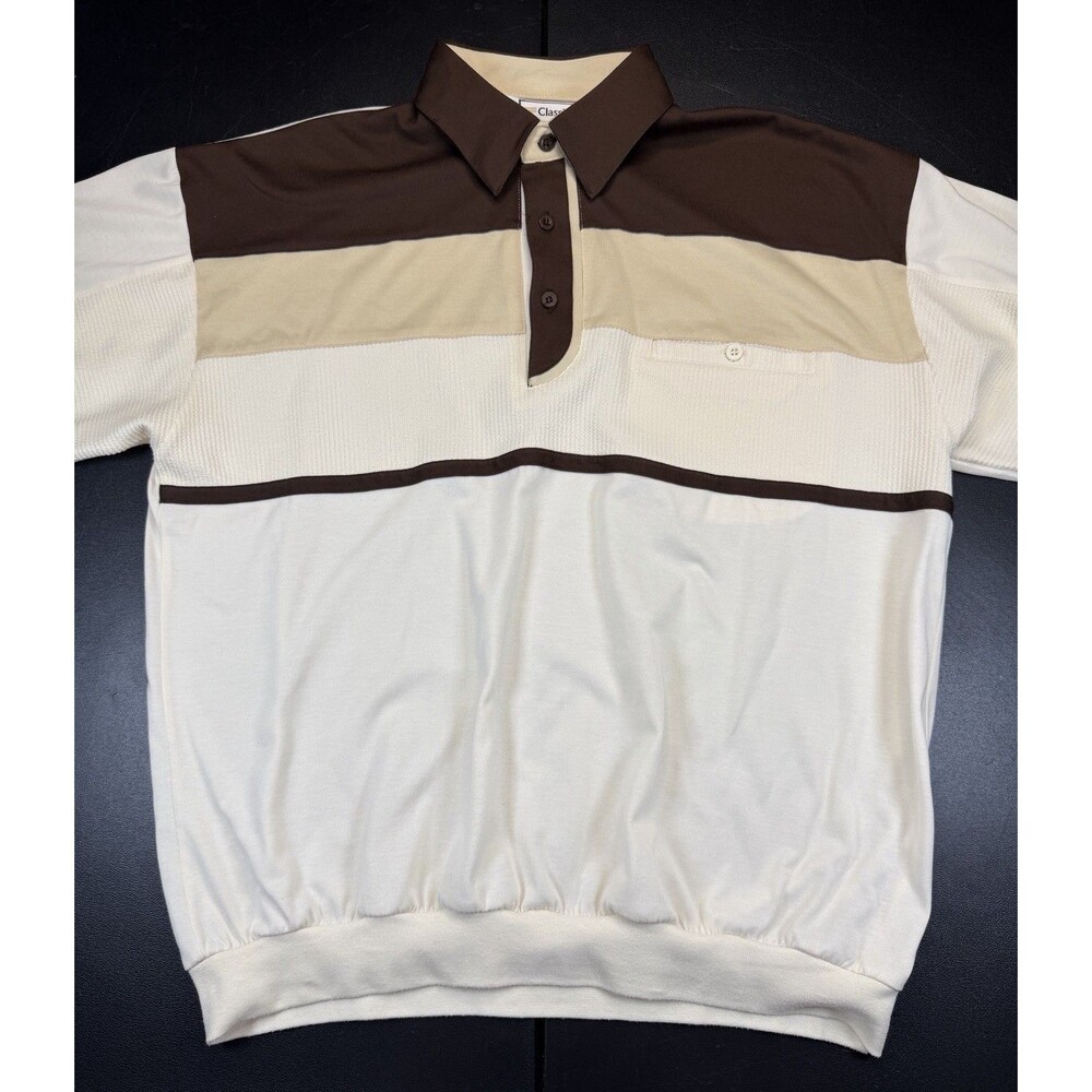 Classics by Palmland Polo Shirt Mens Large Brown Solid Banded Waist Bottom